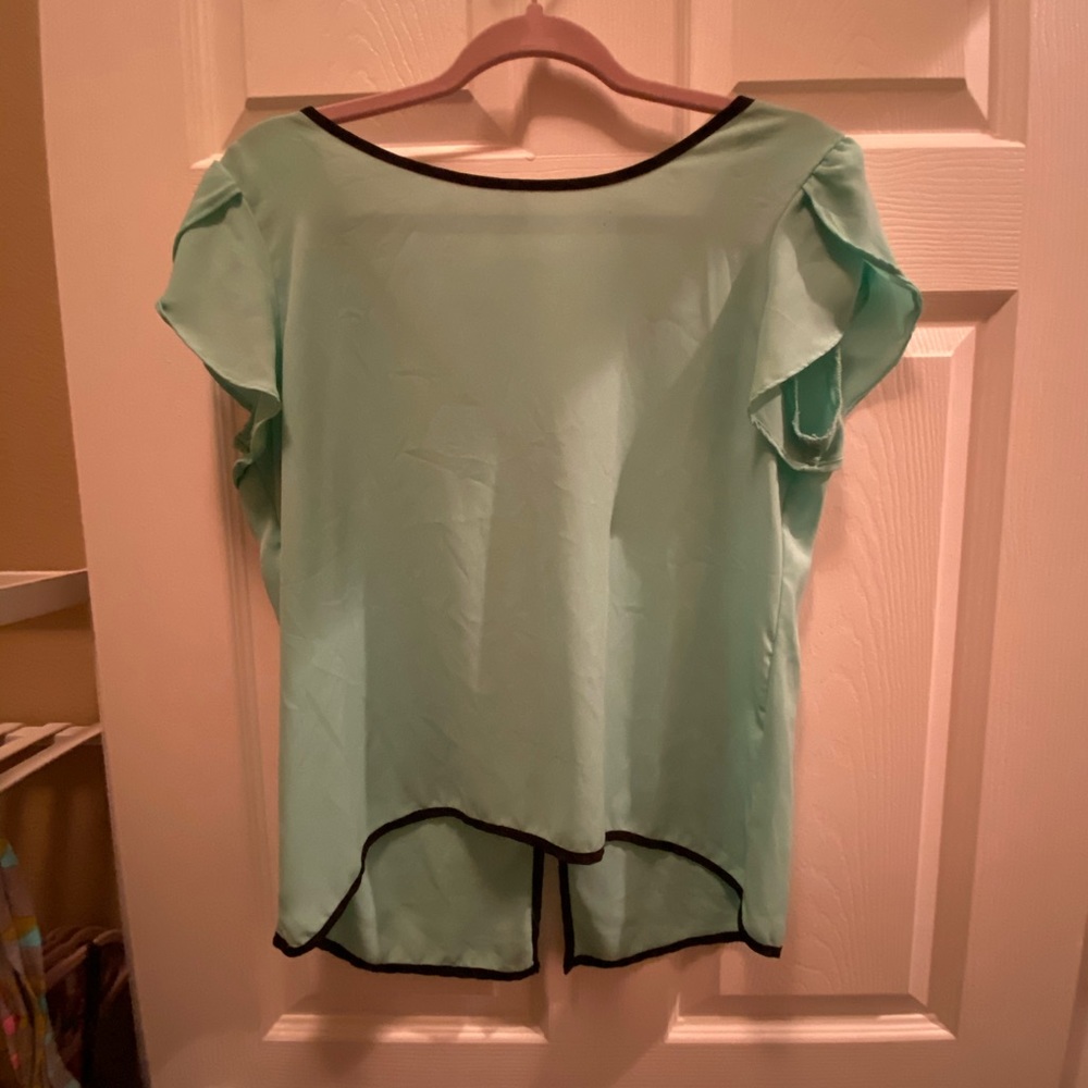 Teal top with low bow back